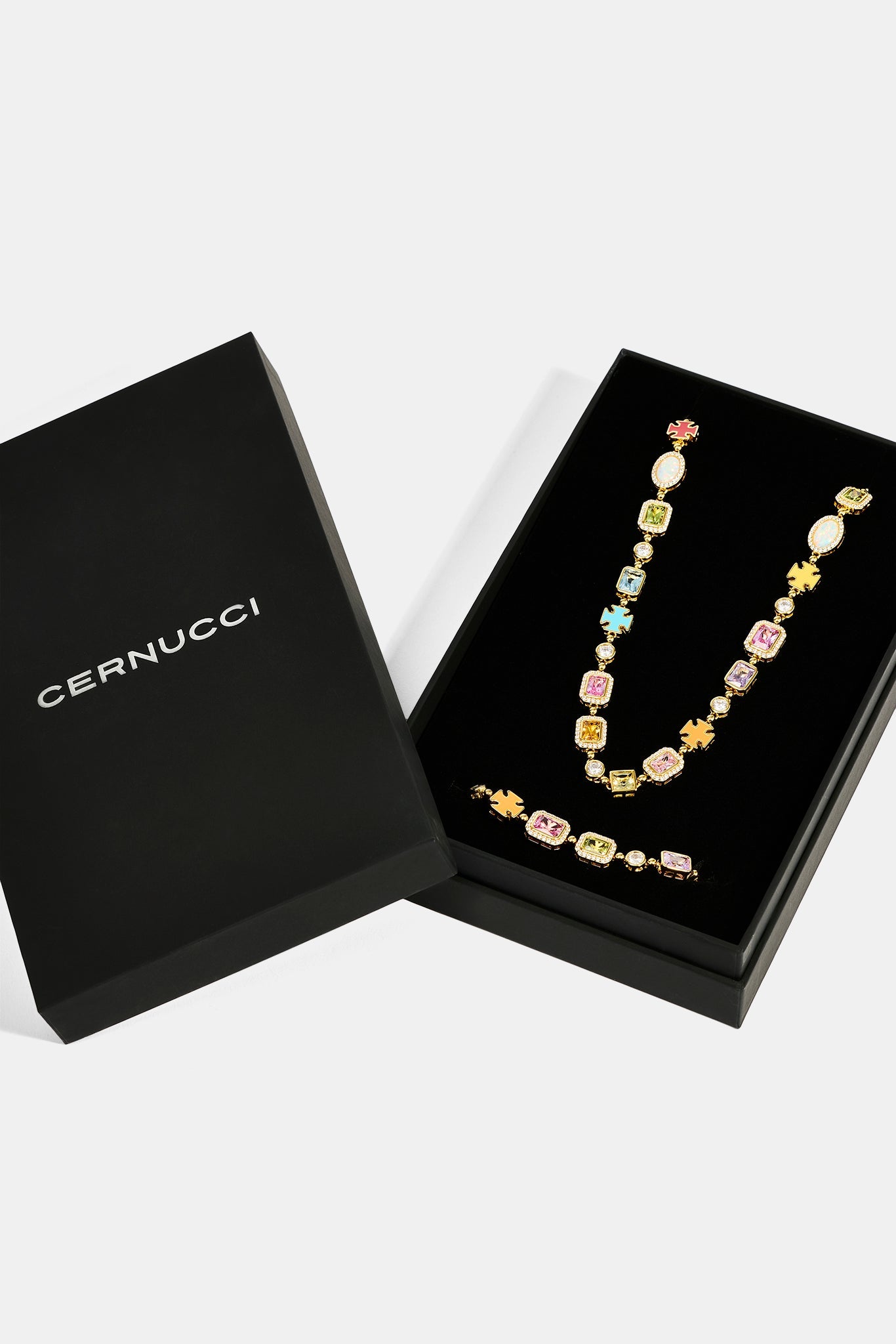 Pink Multi Gemstone Motif Necklace & Bracelet - 10mm - Gold